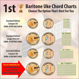 Hamcor 1st Baritone Ukulele Chord Chart range showing Standard and Extended editions in A5, A4 and A3 sizes