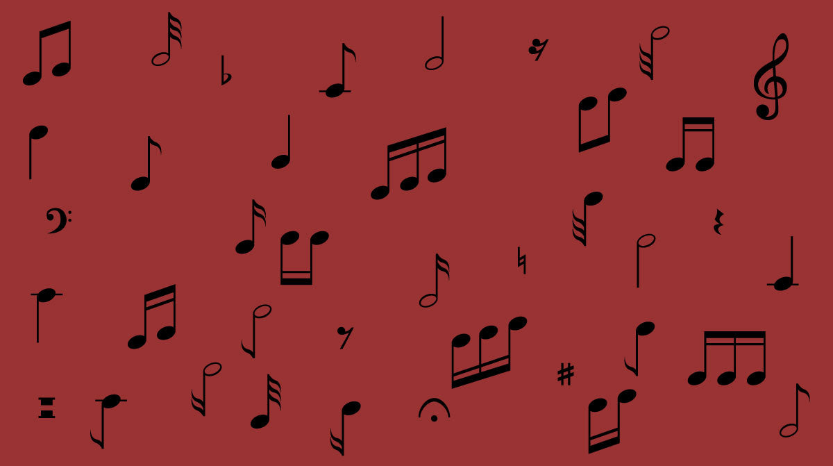 Background wallpaper showing musical notes, clefs, resta, and incidentals